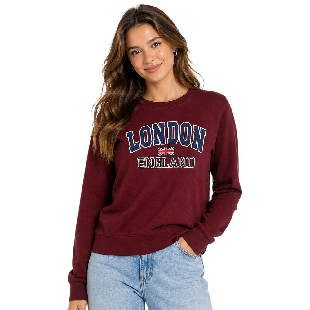 Zone One Sweatshirt S Burgundy UK Travel London England Embroidered Graphic Crew